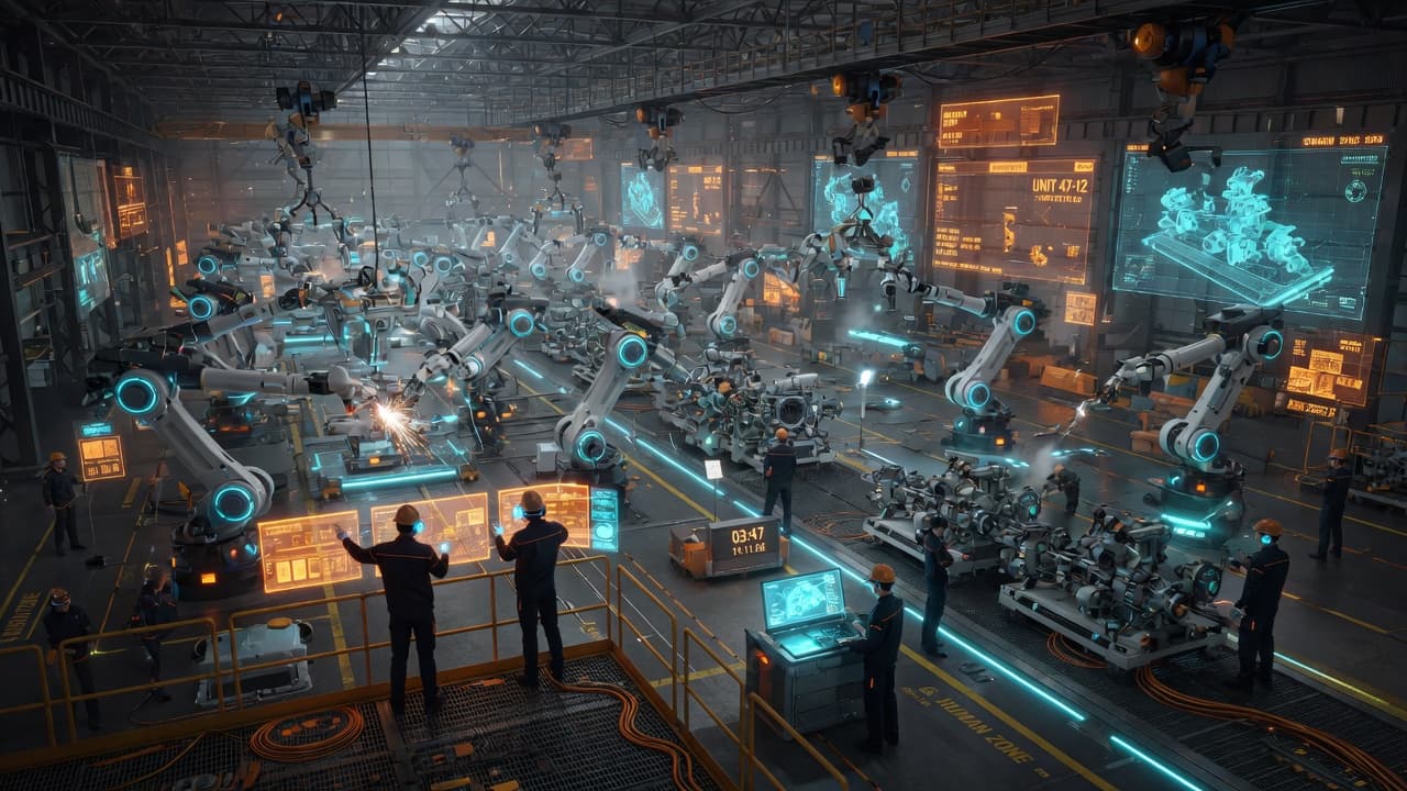 Early robotic factory automation, 2028